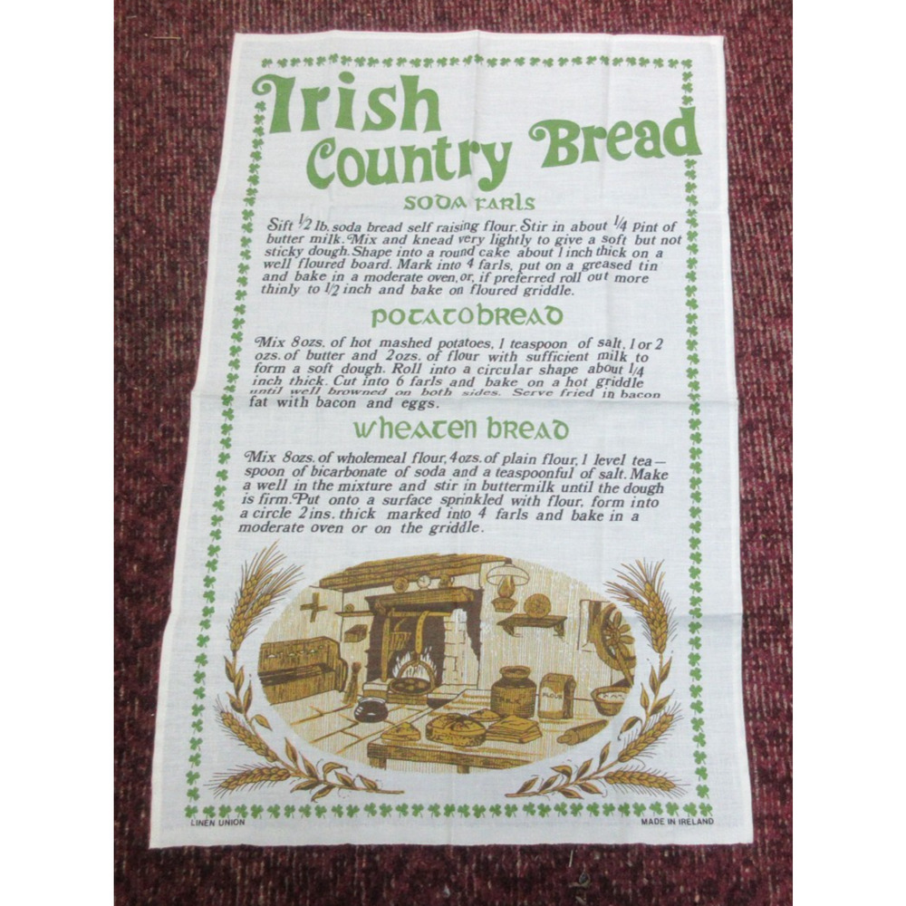 VTG Country Irish Assorted Bread Recipe Linen Towel Linen Union Made in Ireland